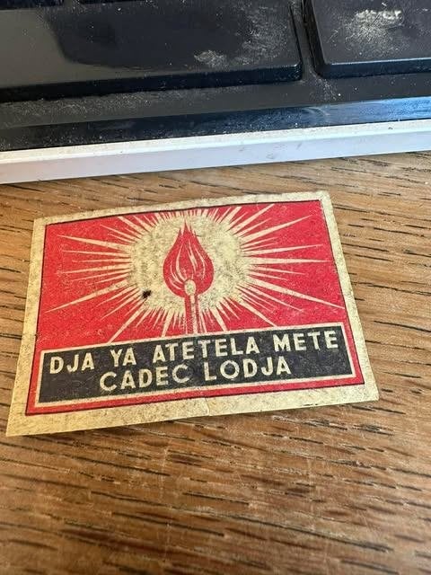étiquette boîte d'allumettes DJA YA ATETELE METE CADEC LODJA, Boîtes ou marques d'allumettes, Enlèvement ou Envoi, Utilisé, Lodja
