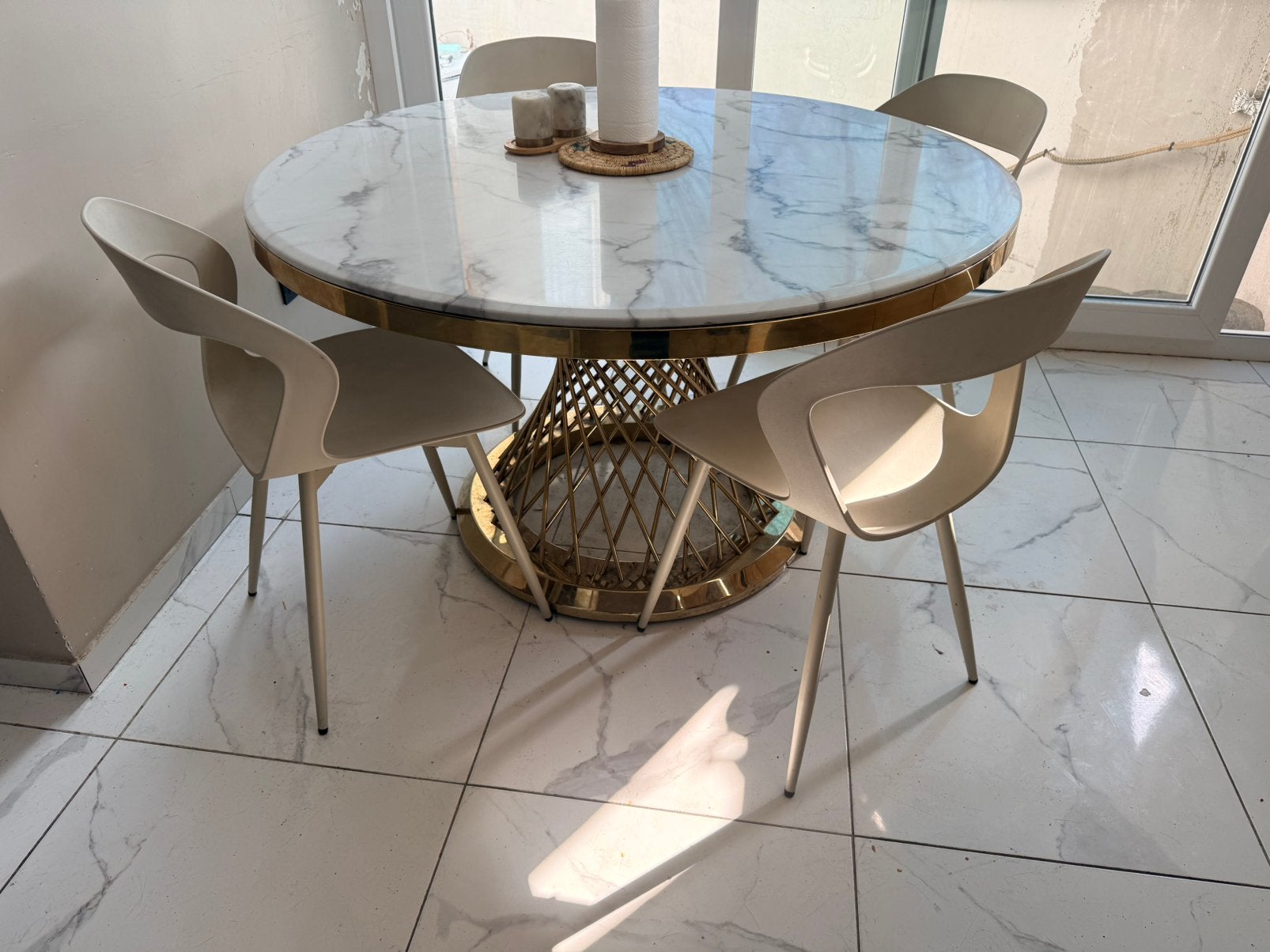 Table ronde effet marbre, Maison & Meubles, Enlèvement, Comme neuf