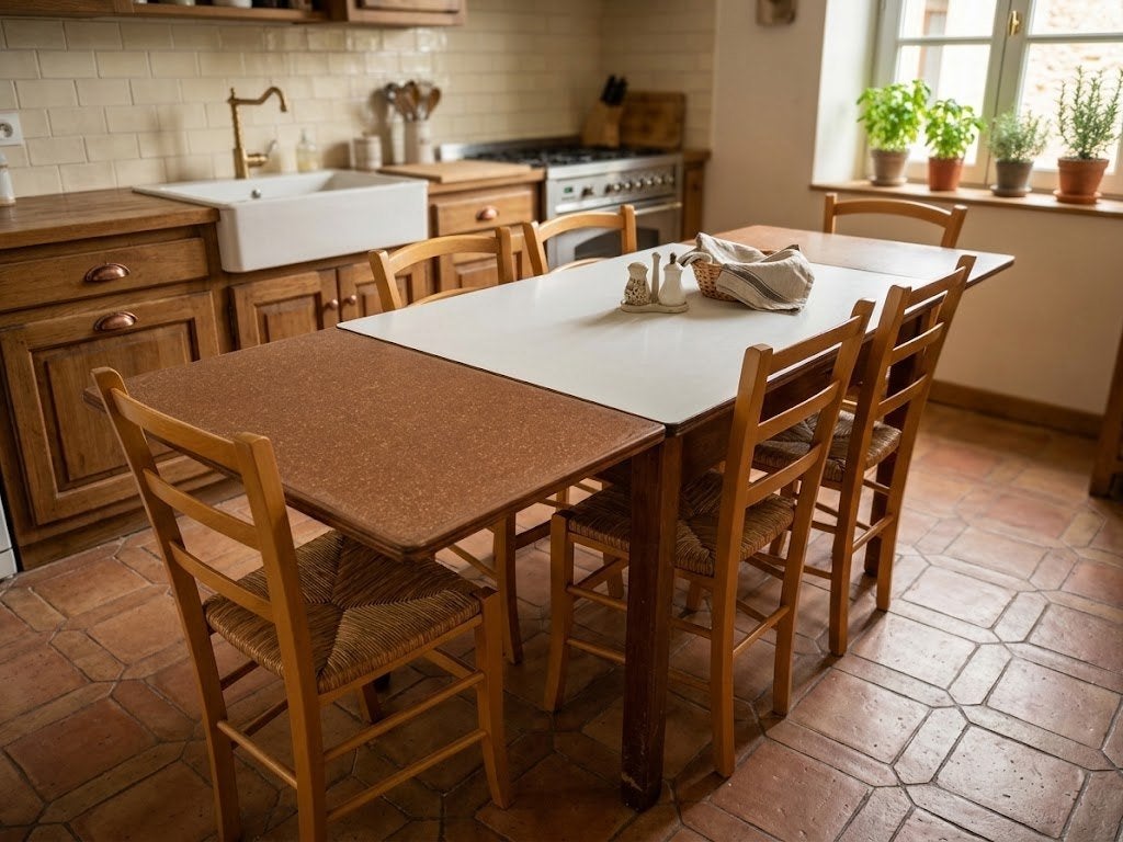 URGENT TABLE ANCIENNE EN BOIS AVEC RALLONGES + 5 CHAISES, Enlèvement
