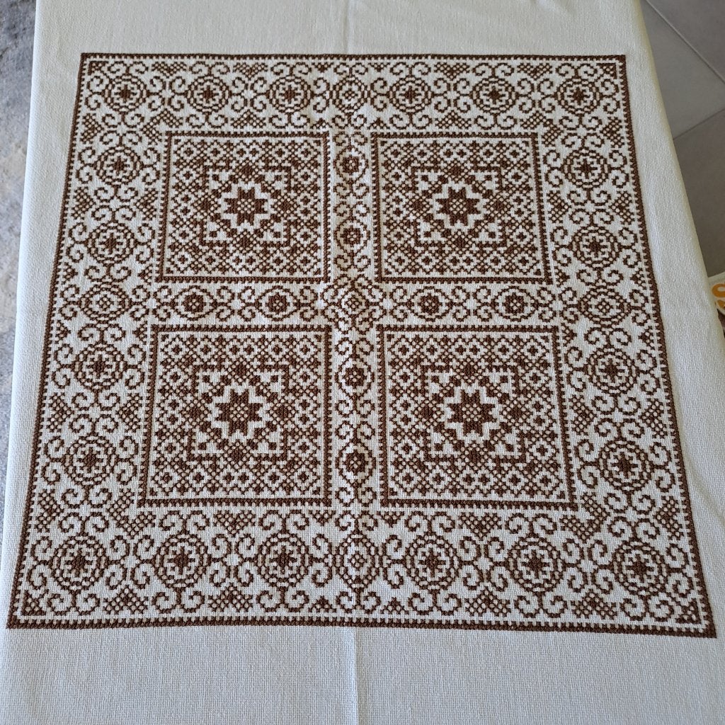 Vintage vierkant tafelkleed met kruissteek, Tafelkleed, Ophalen of Verzenden, Geborduurd, Vierkant