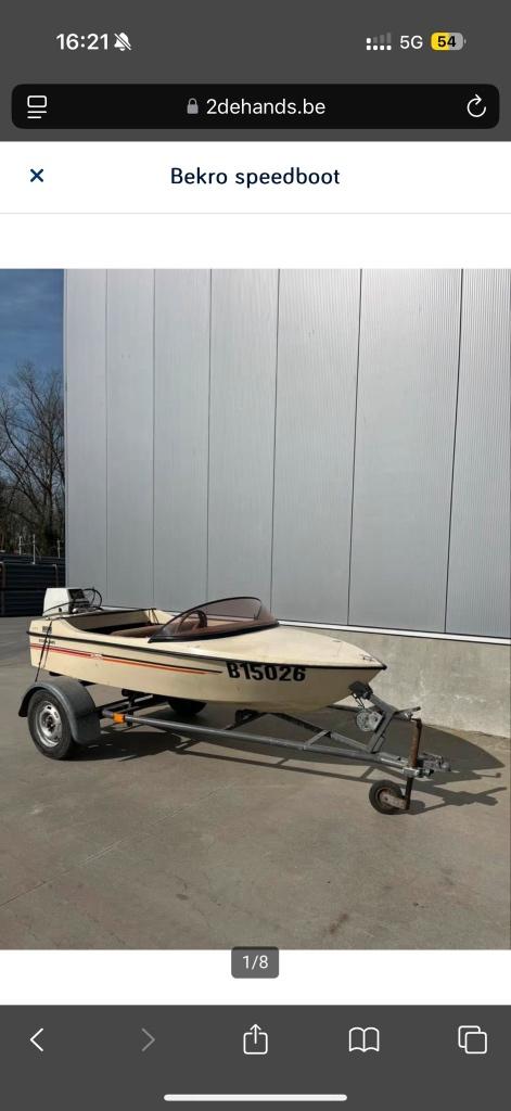 Speedboot BEKRO vintage, Watersport en Boten, Speedboten, Gebruikt, Overige merken, Benzine, Minder dan 70 pk, Buitenboordmotor