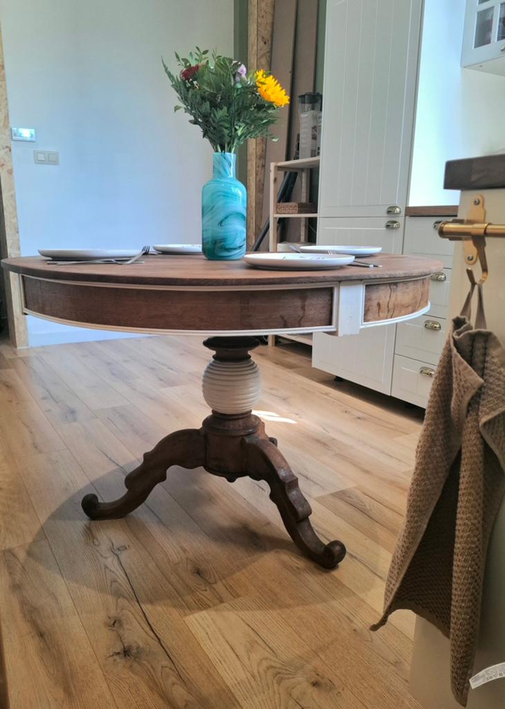 Superbe table chêne massif - 4 à 6 pers (pied démontable !!), Antiquités & Art, Enlèvement