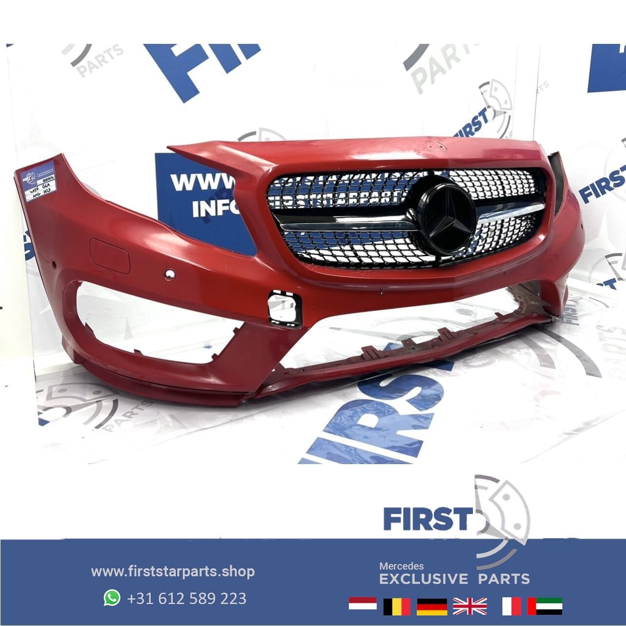 W156 BUMPER GLA AMG VOORBUMPER + DIAMOND GRIL ROOD WIT ZWART, Utilisé, -, Avant, -