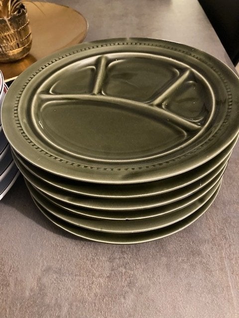 6 Vintage keramiek Fondueborden., Huis en Inrichting, Keuken | Servies, Keramiek, Vintage, Ophalen of Verzenden, Zo goed als nieuw