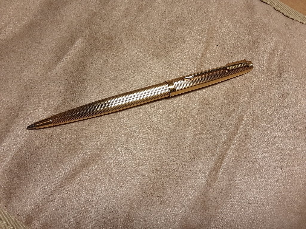 Parker 75 Gold Plated Striped BP, Verzamelen, Ophalen of Verzenden, Gebruikt, Balpen, Parker