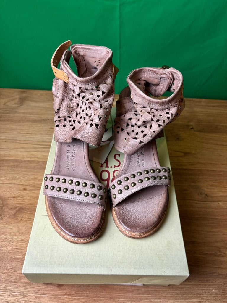 A.S.98 589008 roze leren sandalen met hak maat 38, Neuf, Enlèvement ou Envoi, Rose, Sandales et Mûles