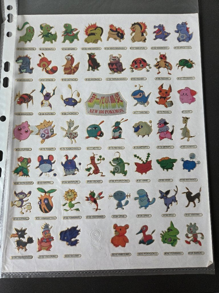 Vintage Pokémon Stickervel "New 100 Pokemon" (Gen 2), Ophalen of Verzenden, Zo goed als nieuw, Overige typen