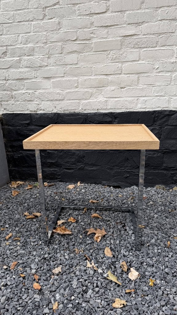 Houten bijzettafel met inox onderstel, Moins de 55 cm, 45 à 60 cm, Enlèvement, Utilisé