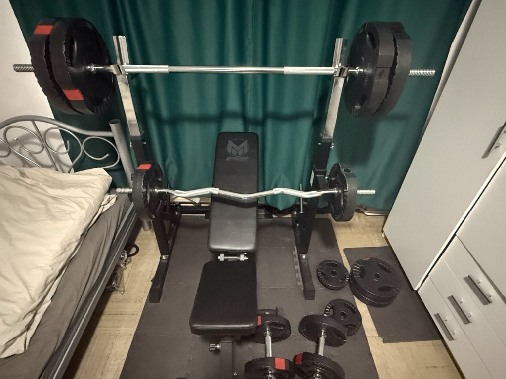 Verstelbare Bench met Squat/Bench Rack en 75kg Gewichten, Sport en Fitness, Ophalen, Zo goed als nieuw, Armen, Overige typen
