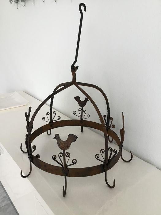 Ancien support décoratif avec crochets en fer forgé, Enlèvement ou Envoi