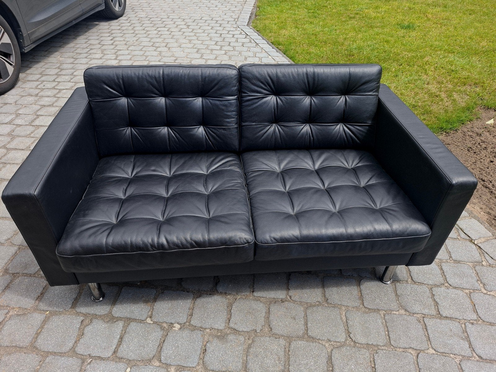 Zwarte leren zetel, Huis en Inrichting, Ophalen, Zo goed als nieuw, Leer, 75 tot 100 cm