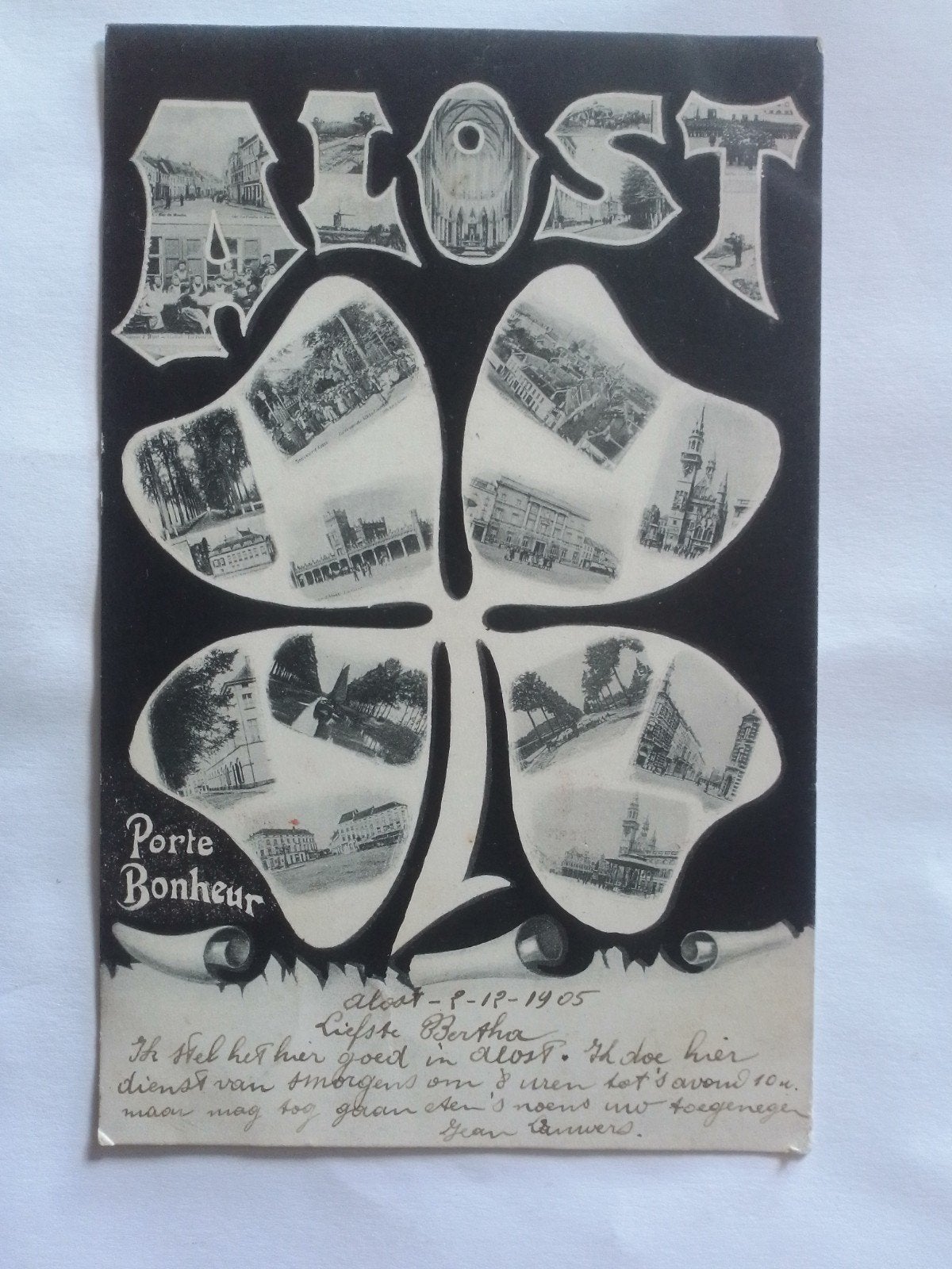 ALOST 1905 ALOST PORTE BONHEUR avec des vues de la ville, Enlèvement ou Envoi, Avant 1920, Affranchie, Flandre Orientale