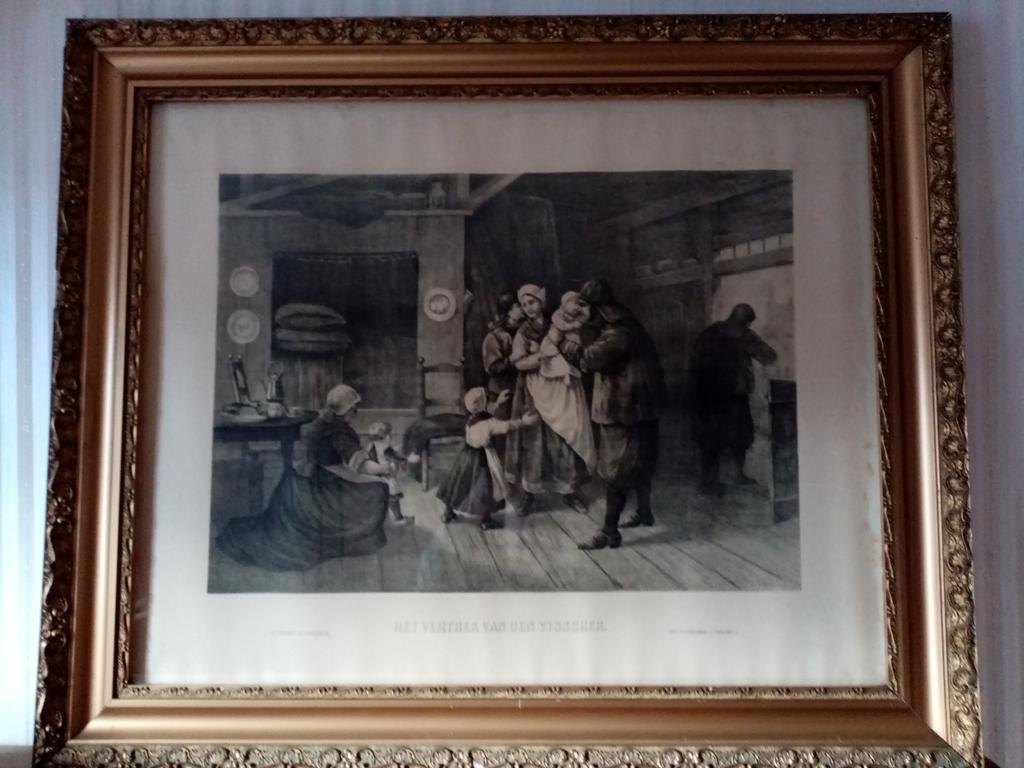 Lithografie getiteld: Het vertrek van den visscher. 88cm/74c, Ophalen