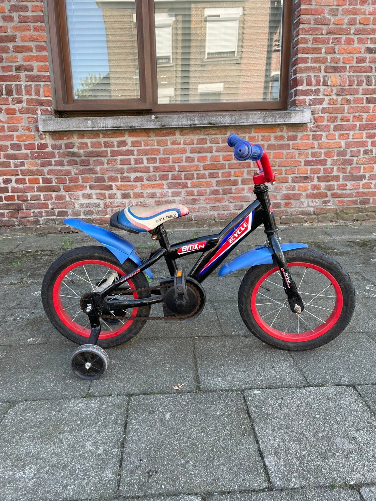 Kinderfiets 14 inch BMX, Fietsen en Brommers, Ophalen, Terugtraprem, Zijwieltjes, Gebruikt