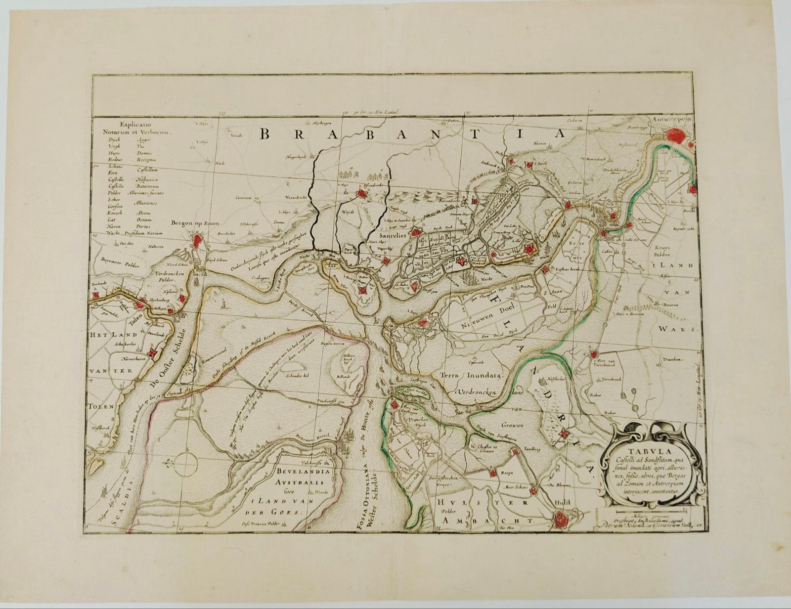 Antieke kaart Tabula Castelli ad Sandflitam – Schenk & Valk, Antiek en Kunst, Ophalen of Verzenden