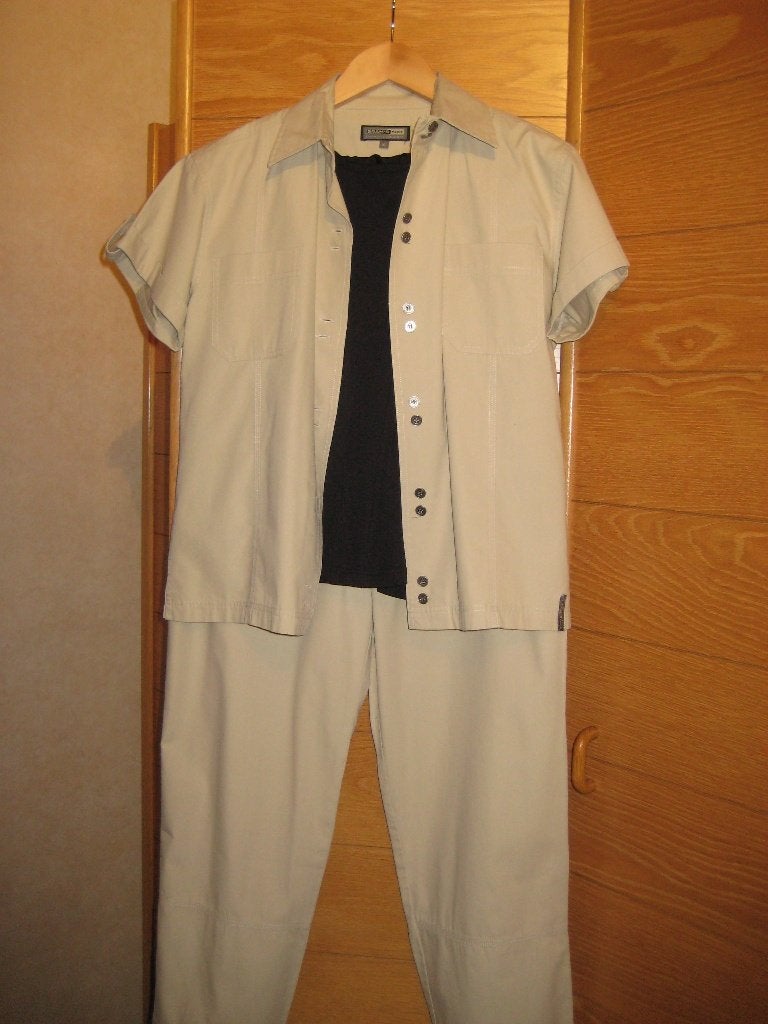 Katoenen ensemble - bloes + driekwartbroek - Maat XL, Ophalen of Verzenden, Zo goed als nieuw, Maat 46/48 (XL) of groter, Beige