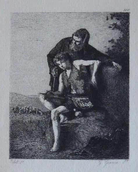 Gustave Greux naar Theodule Augustin Ribot ets "Giotto -300", Eau-forte, 1800 - 1899, Enlèvement, Vie quotidienne