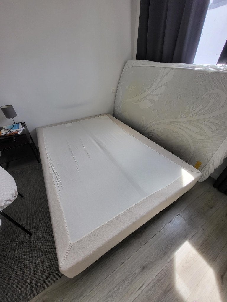 Bed zonder matras 140x200 cm, Huis en Inrichting, Slaapkamer | Bedden, Ophalen, Gebruikt, Beige, Rustiek