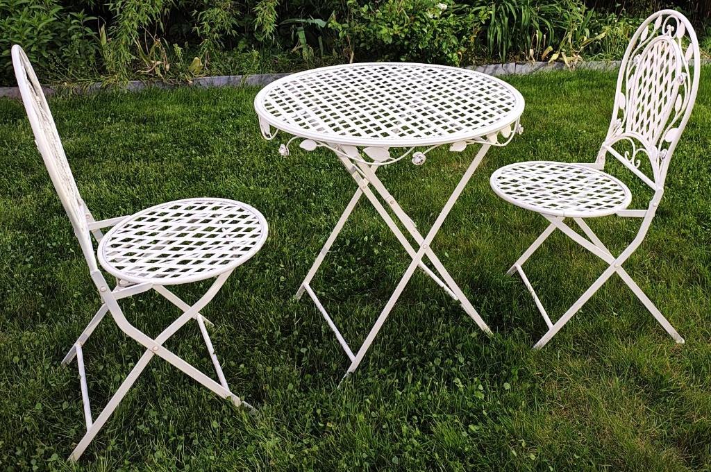 Petite table de jardin en fer forgé avec 2 chaises, Jardin & Terrasse, Enlèvement, Comme neuf, Rond, Métal