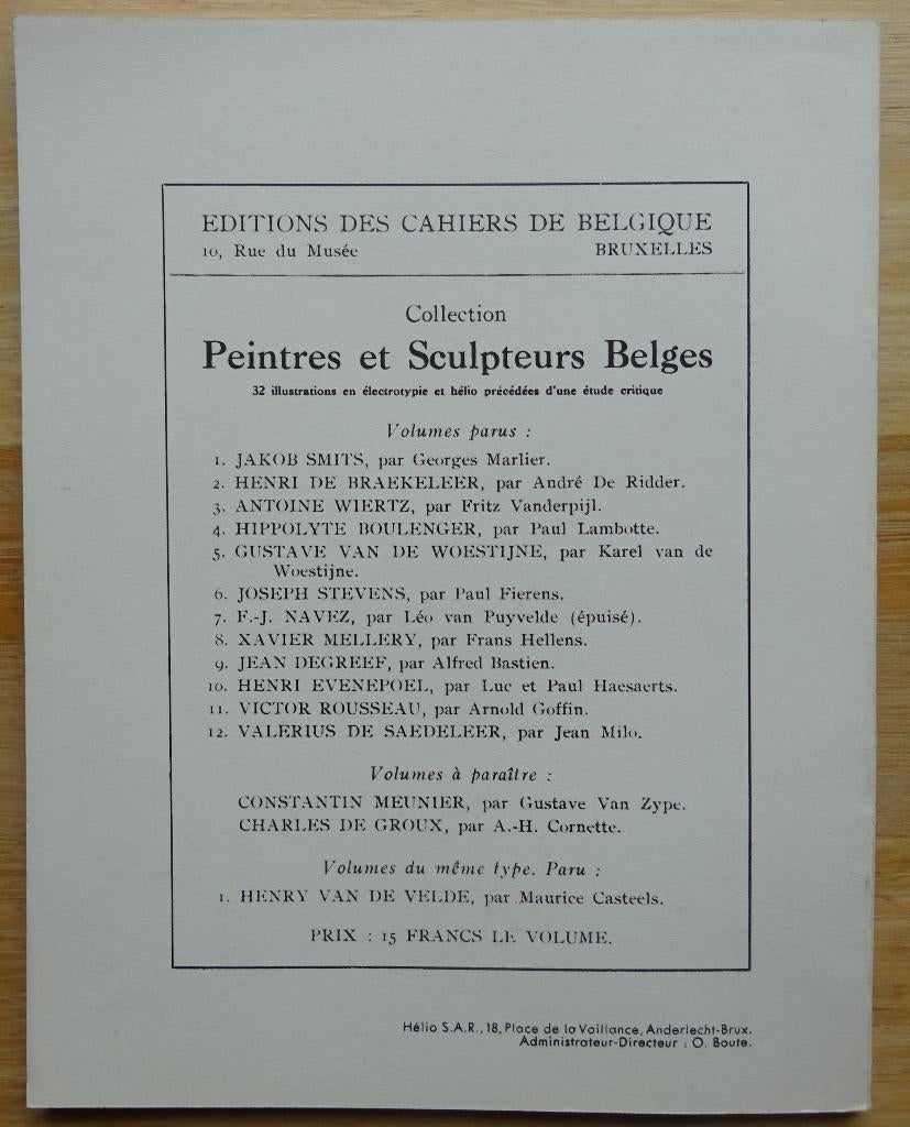Valerius De Saedeleer, 1934, monografie door Jean Milo, Enlèvement ou Envoi, Comme neuf, Jean Milo