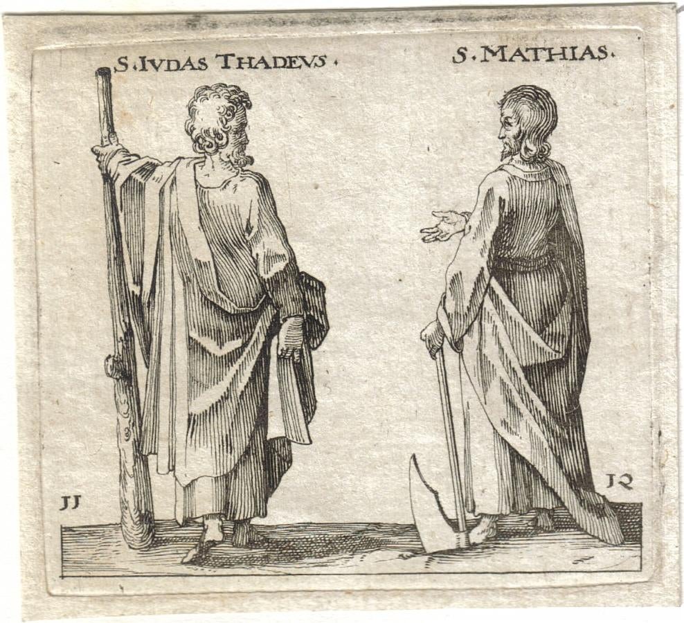 Franse Maker 17e eeuw ets "Sint Judas Thadeus/Sint Matthias", Ophalen, Ets, Religie, 1600 - 1699