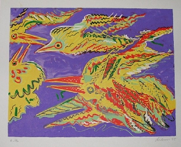 Peter Diem - "Bird Symphony", Antiek en Kunst, Kunst | Litho's en Zeefdrukken, Gesigneerd, Ophalen of Verzenden, Zeefdruk