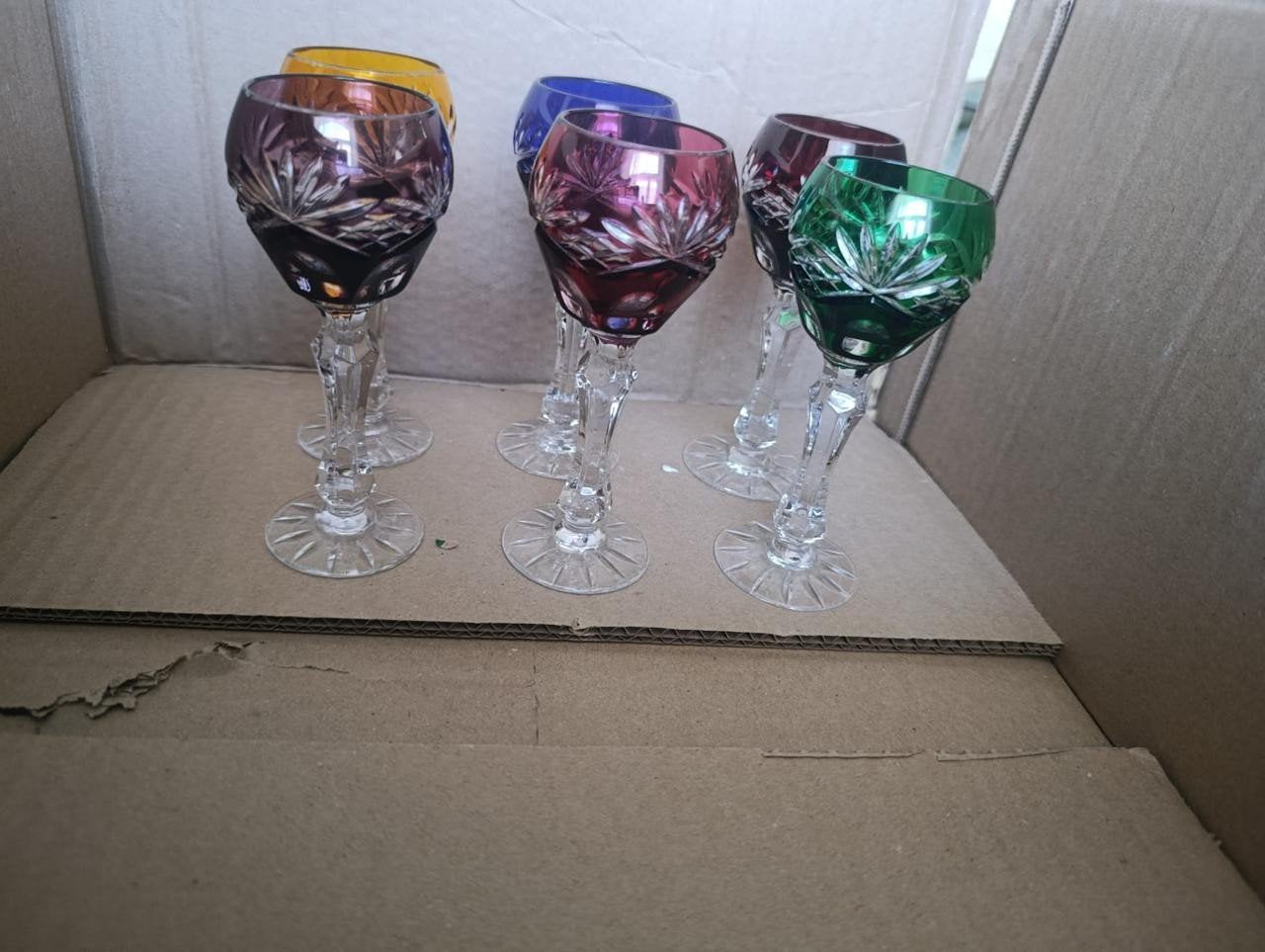 6 verres à pied ancien glace, Antiquités & Art, Enlèvement ou Envoi
