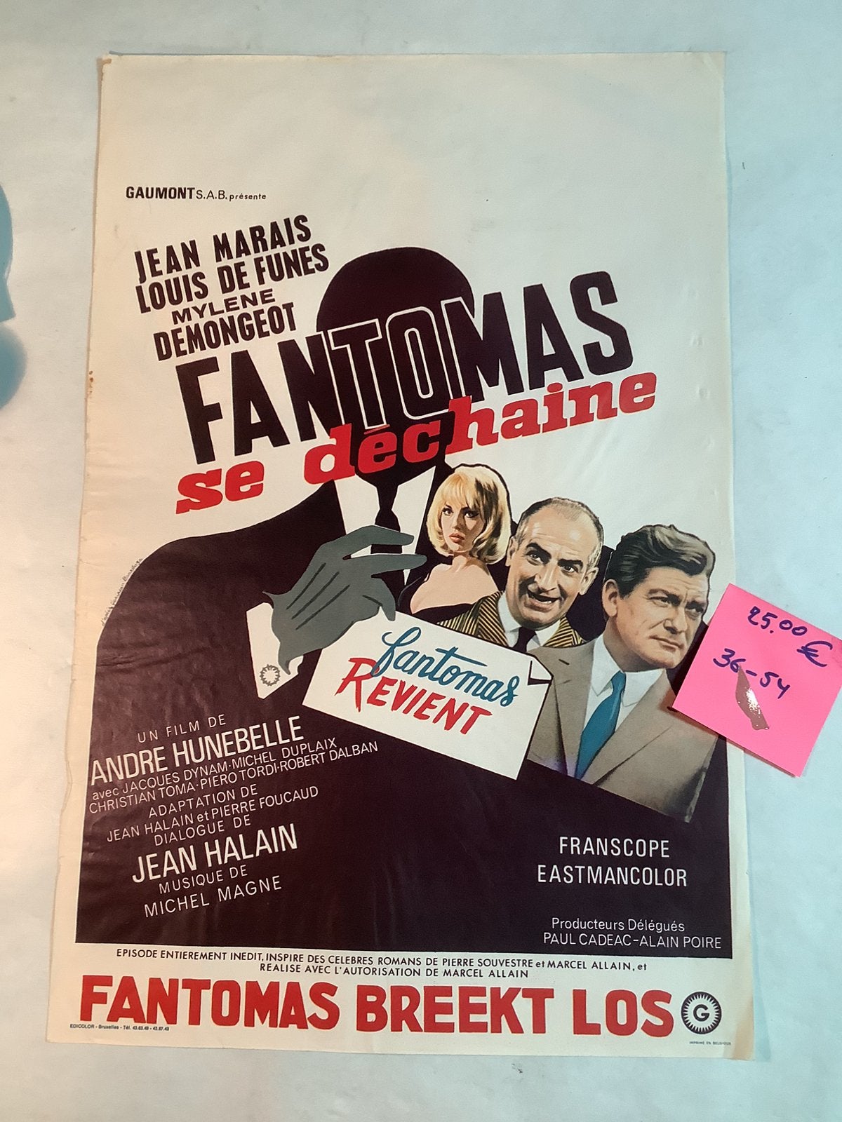 Affiche du film FANTOMAS LOUIS DE FUNES 36-54 cm, Collections, Enlèvement