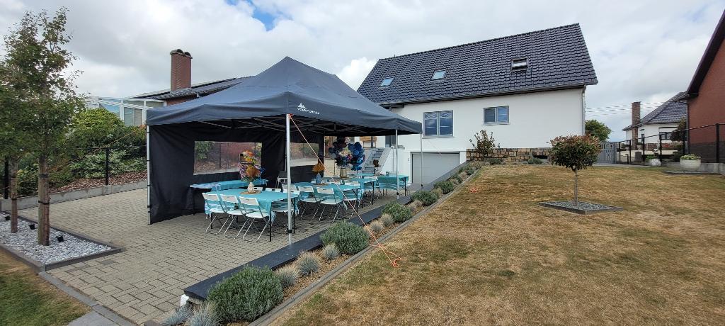 Te huur: Donkergrijze vouwtent 6x4m incl. meubilair., Tuin en Terras, Ophalen, Nieuw, Partytent, Opvouwbaar