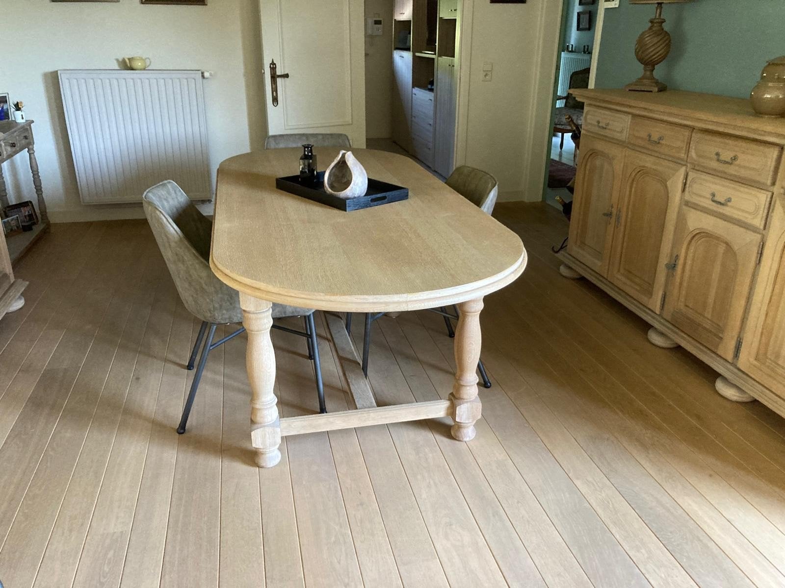 Houten eettafel, Ophalen, Eikenhout, 200 cm of meer, 50 tot 100 cm