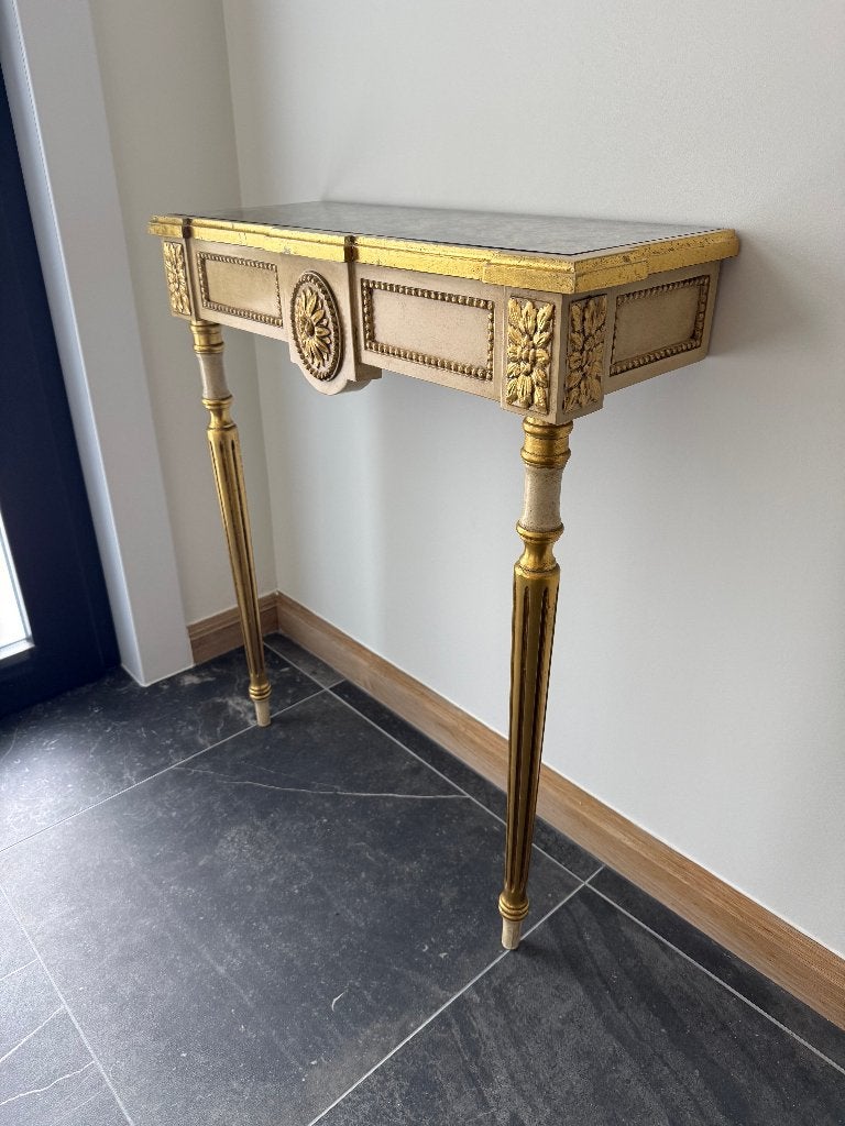 Prachtige goudkleurige houten vintage wandconsole Deknudt, Antiquités & Art, Antiquités | Miroirs, Enlèvement
