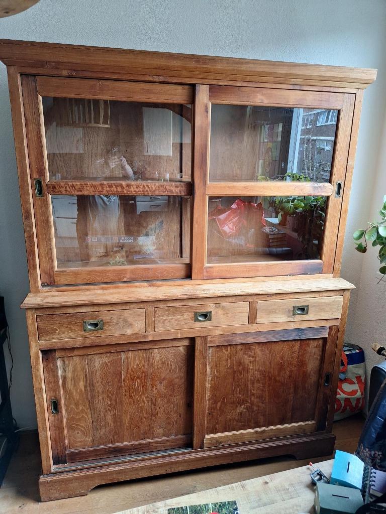 Bois de teck/buffet/vitrine/meuble à vaisselle avec tiroirs, Maison & Meubles, 150 à 200 cm, 150 à 200 cm, Utilisé, 25 à 50 cm