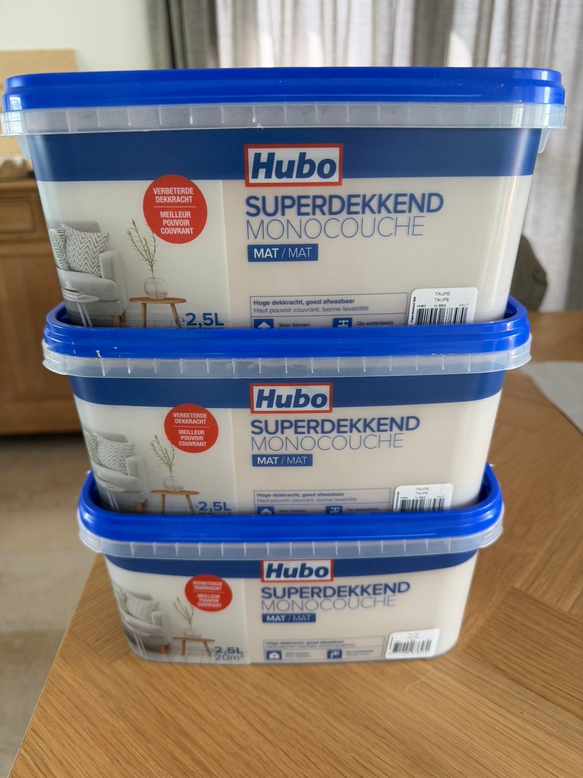 Taupe verf Hubo, Doe-het-zelf en Bouw, Verf, Beits en Lak, Ophalen, Zo goed als nieuw, Verf