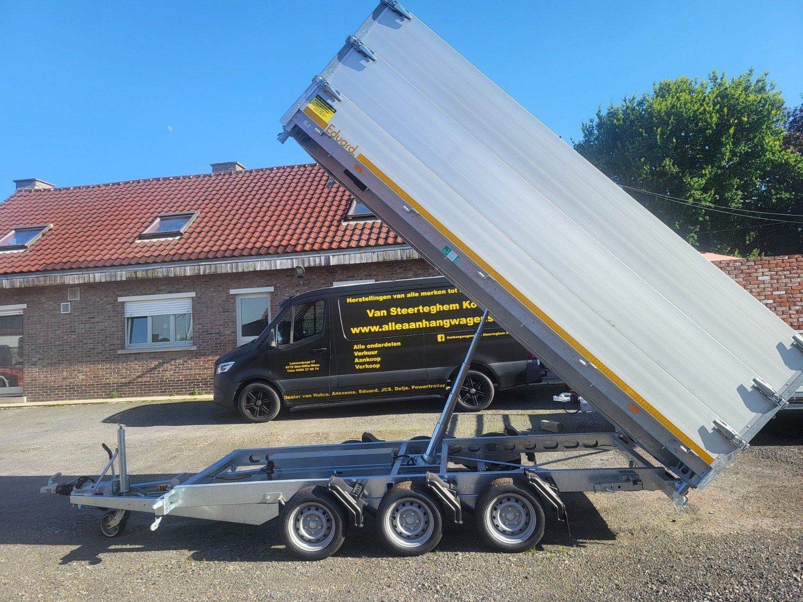 Te koop. uit voorraad. 4m x 2m x 1m10. mtm 3500 kg, Auto diversen, Aanhangers en Bagagewagens, Ophalen, Nieuw, Info@alleaanhangwagens.be