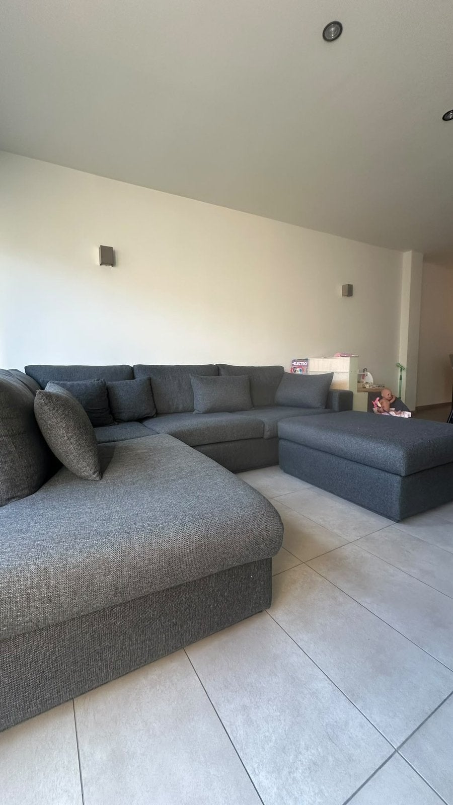 Hoeksalon in grijze stof, Ophalen, Gebruikt, Stof