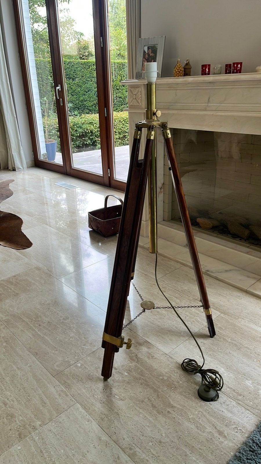 Beau pied de lampe style flamant bois laiton design vintage, Enlèvement, Comme neuf, Bois