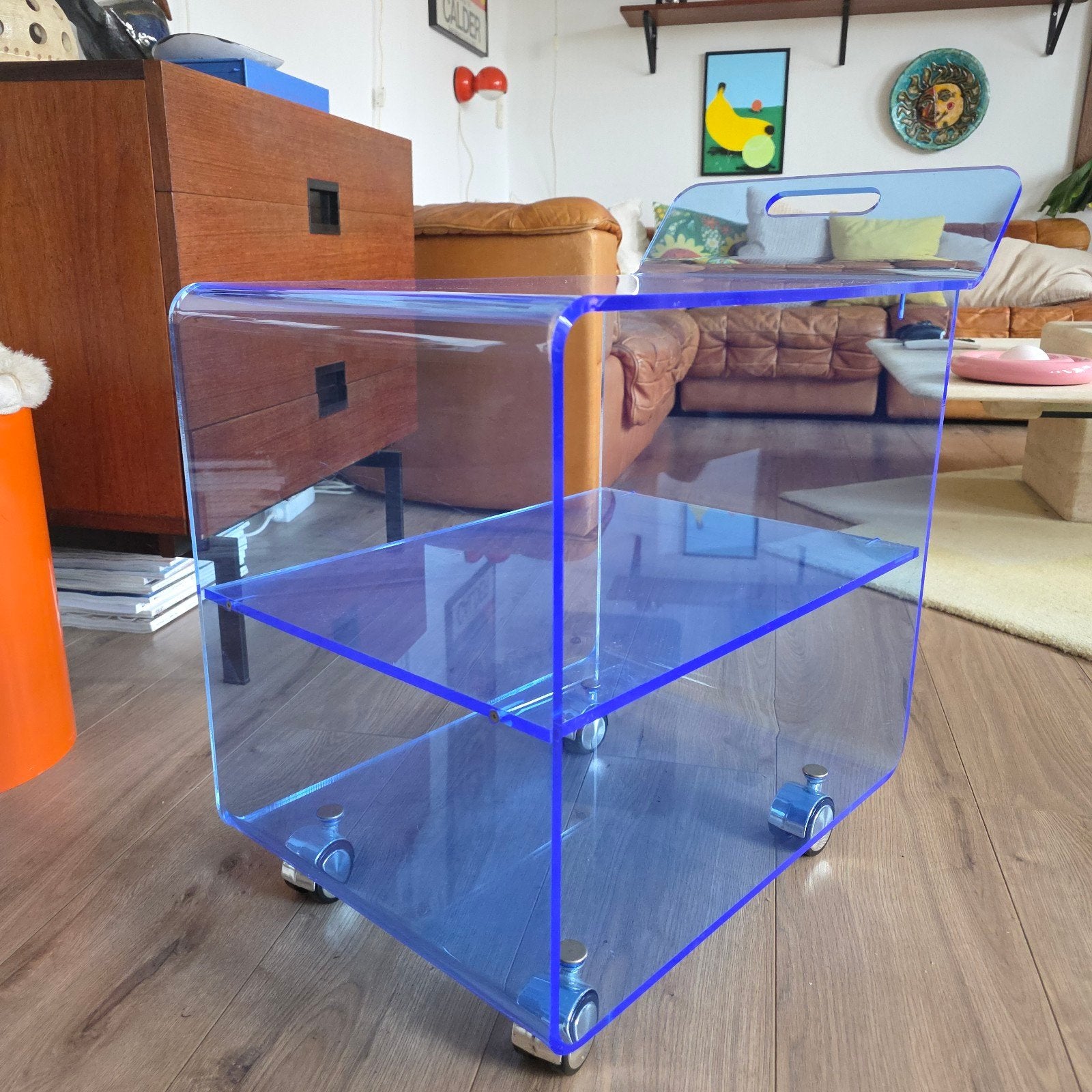Desserte plexiglass bleu vintage design, Antiquités & Art, Enlèvement, Bleu