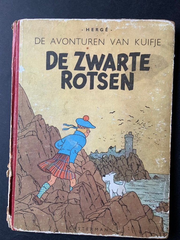 Kuifje De zwarte rotsen 2e druk 1950, Boeken, Gelezen, Eén stripboek, Ophalen of Verzenden, Hergé