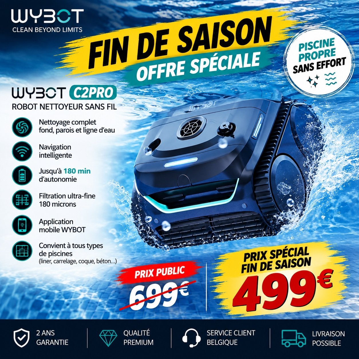 Wybot C2 Pro robot de nettoyage piscine sans fil NEUF, Enlèvement ou Envoi, Neuf