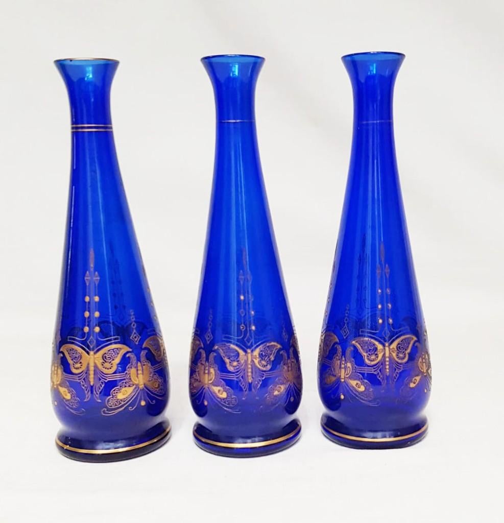 Drie Art Nouveau soliflore vaasjes - Val Saint Lambert., Ophalen of Verzenden