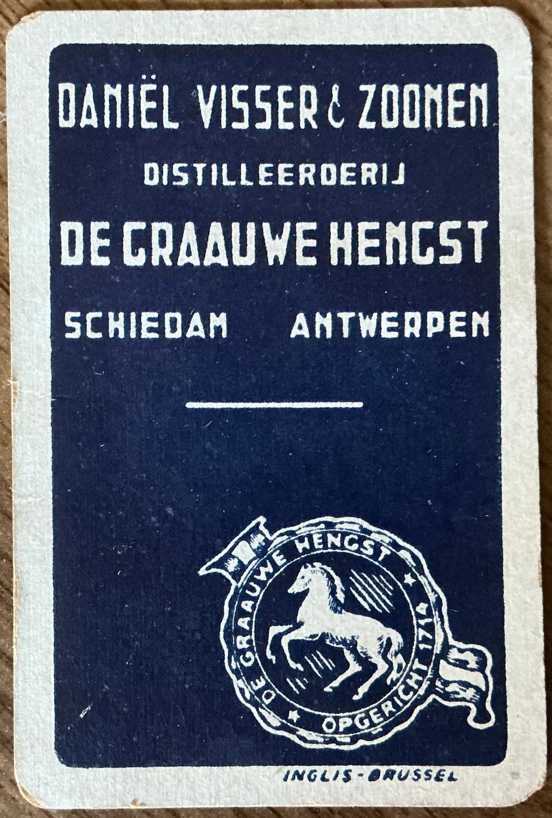 Speelkaart DISTILLEERDERIJ DE GRAAUWE HENGST/ANTWERPEN, Verzamelen, Speelkaarten, Jokers en Kwartetten, Ophalen of Verzenden, Zo goed als nieuw