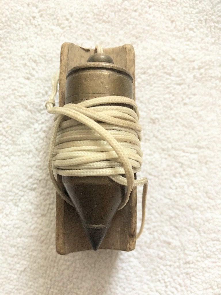 schietlood, antiek, koper op houten bakje, Antiek en Kunst, Ophalen of Verzenden, Koper
