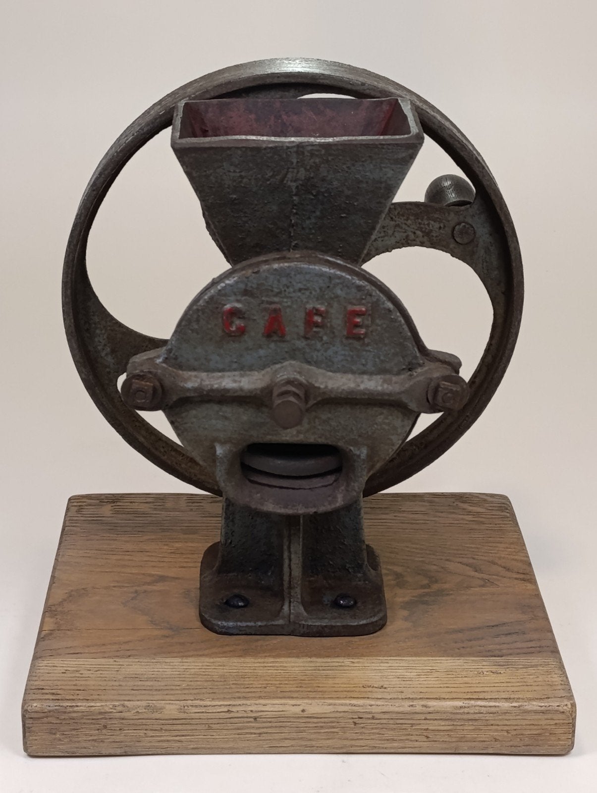 Antieke Franse Gietijzeren Koffiemolen "CAFE" ca. 1920, Antiquités & Art, Patiné, Enlèvement ou Envoi, Brun, Métal