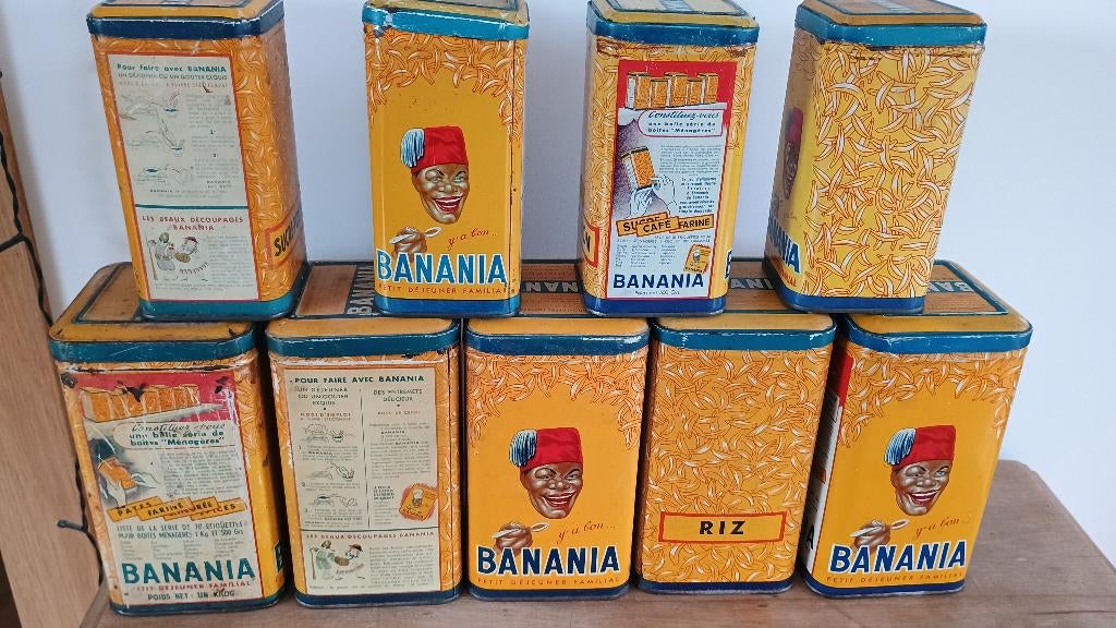 BANANIA, collection de 9 boites en métal de 1949, Enlèvement