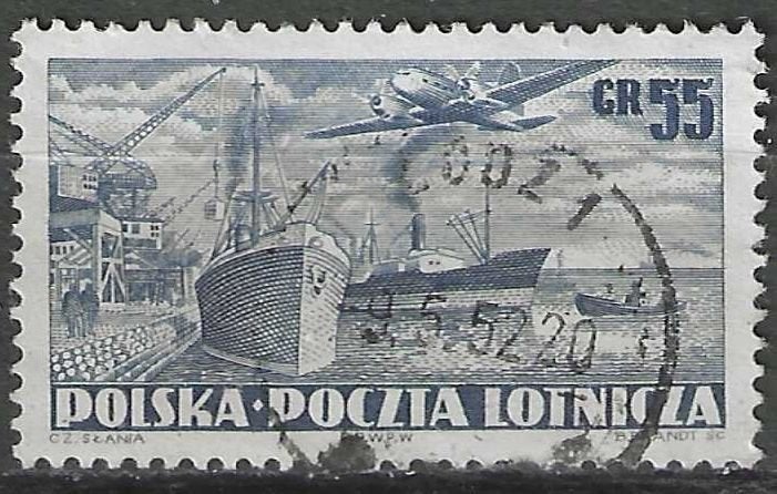 Polen 1952 - Yvert 28PA - Iliouchine en Zeehaven (ST), Postzegels en Munten, Postzegels | Europa | Overig, Verzenden, Polen, Gestempeld