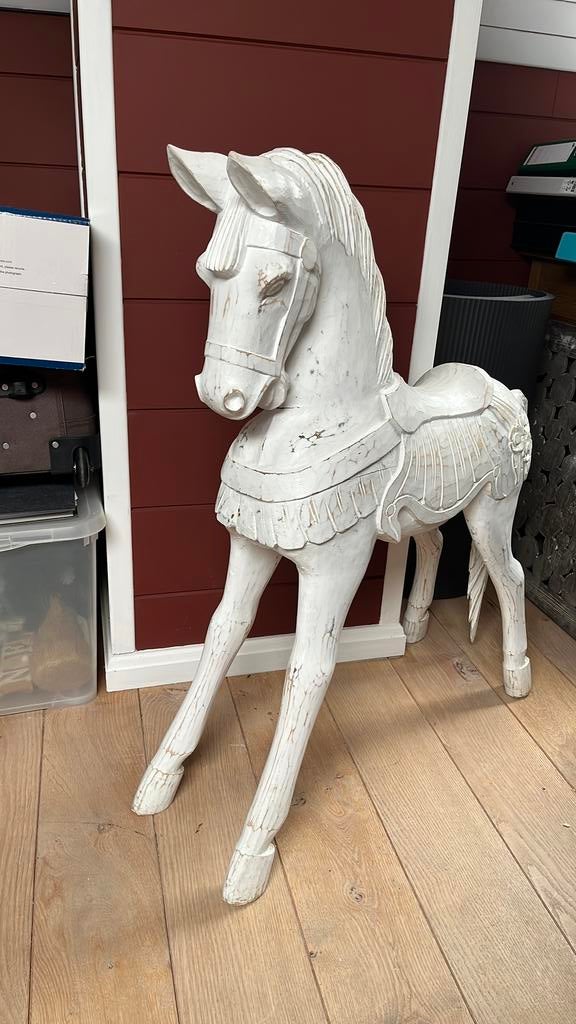 Mooi wit houten paard, Antiek en Kunst, Kunst | Beelden en Houtsnijwerken, Ophalen, Wit