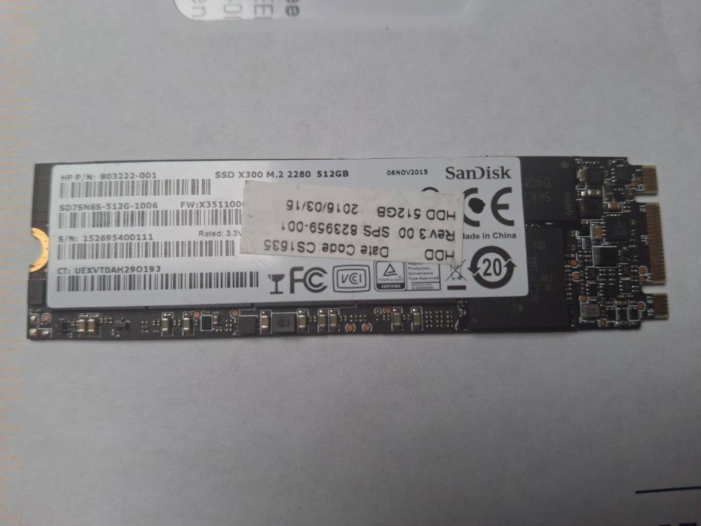 Sandisk M2 sata disk 512GB, Computers en Software, Intern, Gebruikt, Scandisk, Ophalen of Verzenden