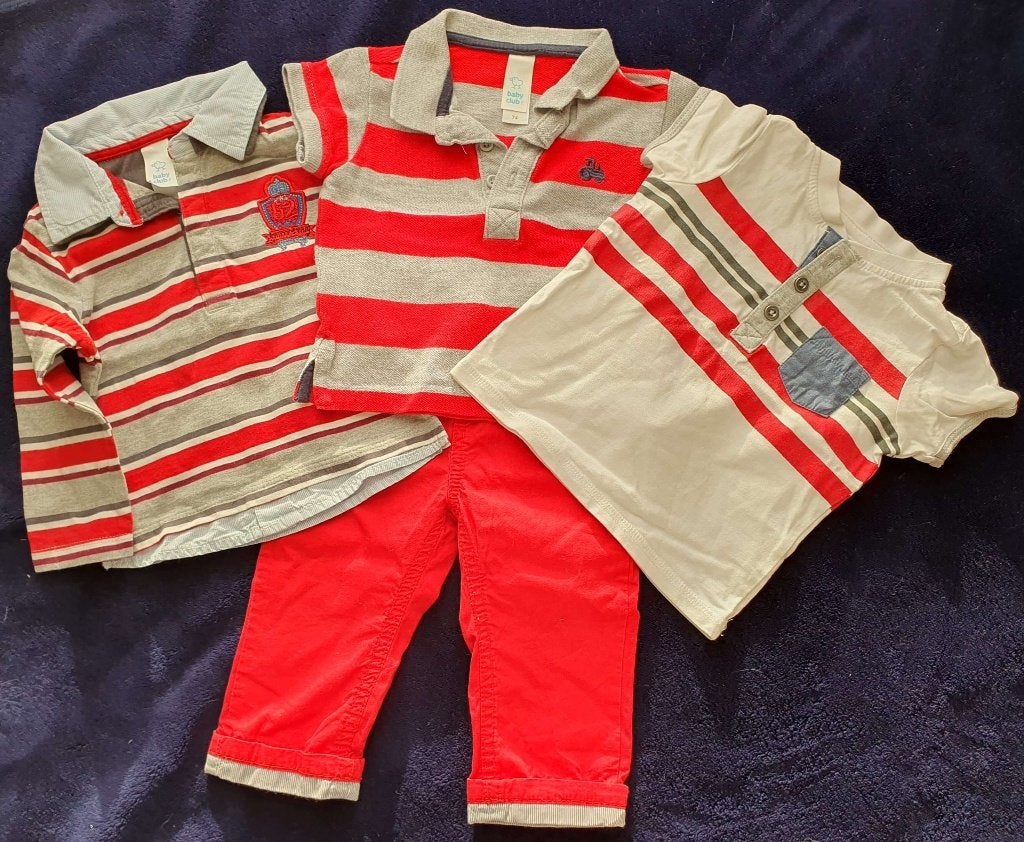 Ensemble 3 polos et pantalon rouge - T74 - Baby Club - NEUF, Enlèvement, Neuf, Garçon, Ensemble