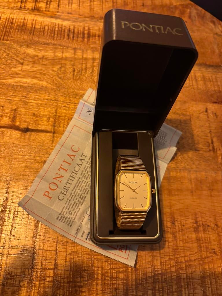 Vintage Pontiac herenhorloge, Handtassen en Accessoires, Horloges | Heren, Zo goed als nieuw, Staal, Ophalen