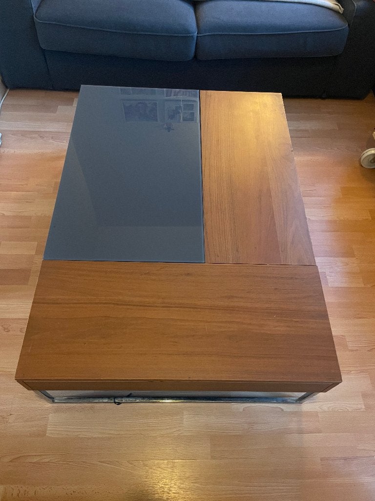 Table basse relevable design – Bois et Verre Gris, Maison & Meubles, 100 à 150 cm, Verre, Carré, Enlèvement